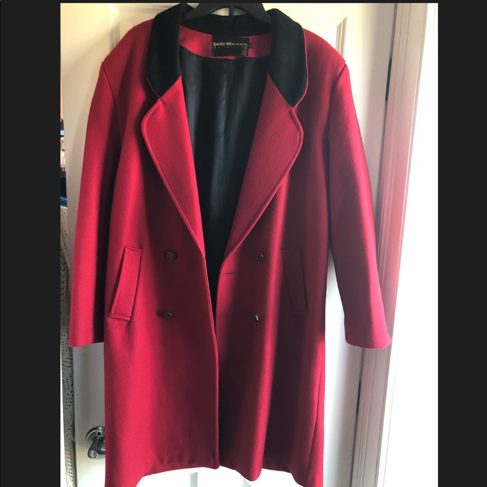 red and black coat by the david benjamin